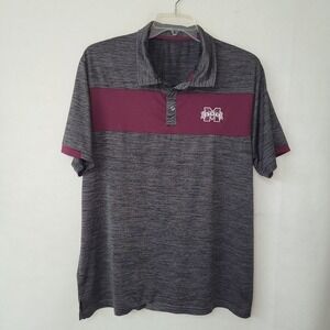 Mississippi State Bulldogs Mens Polo Shirt L Grey Maroon Space Dye Performance